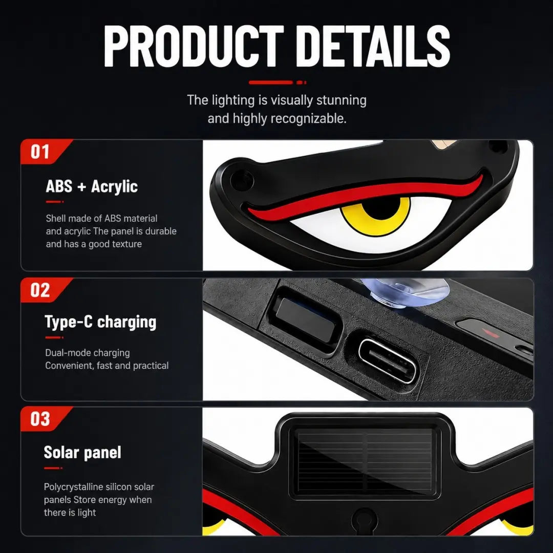 3PCS Devil Eyes LED Car Sign, Dynamic Windshield Light USB Powered, Stand Out at Night Easy Install, for Car Shows Night Driving Car Lovers