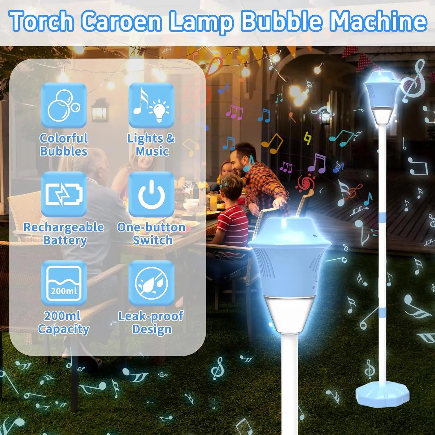 Bubble Machine for Kids, Automatic Standing Bubble Maker Machine Height Adjustable up to 47 Inches Outdoor Battery Bubble Machine with Light/Music for Toddlers Birthday Party Gifts(Blue)