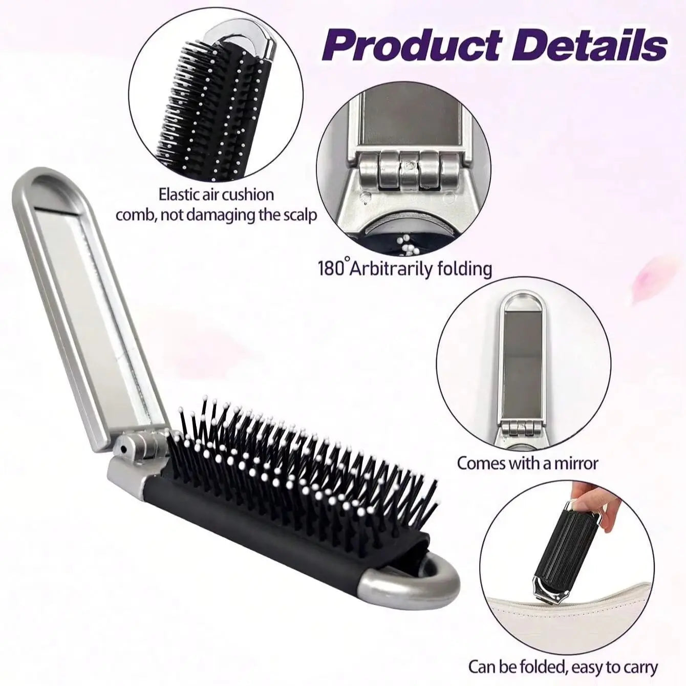 2 in 1 Mini Hair Brush Folding Massage Comb Head Massage Anti-Static Portable Hair Combs Mirror Air Cushion Scalp Massage Comb