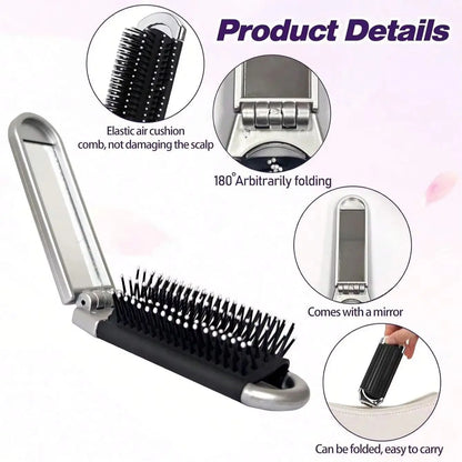2 in 1 Mini Hair Brush Folding Massage Comb Head Massage Anti-Static Portable Hair Combs Mirror Air Cushion Scalp Massage Comb