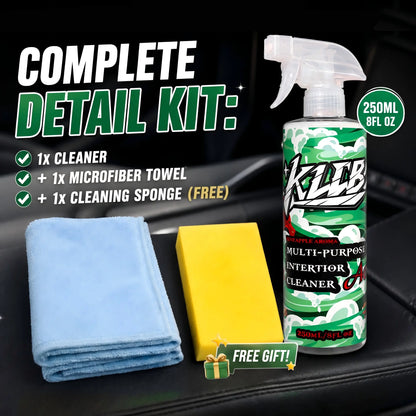 Multi-Purpose Car Interior Cleaner Spray Kit with Sponge & Towel– Removes Dirt, Grime & Odor Instantly | Restores Dashboard & Seats | Safe for Leather, Plastic & Fabric | Fresh Clean Finish