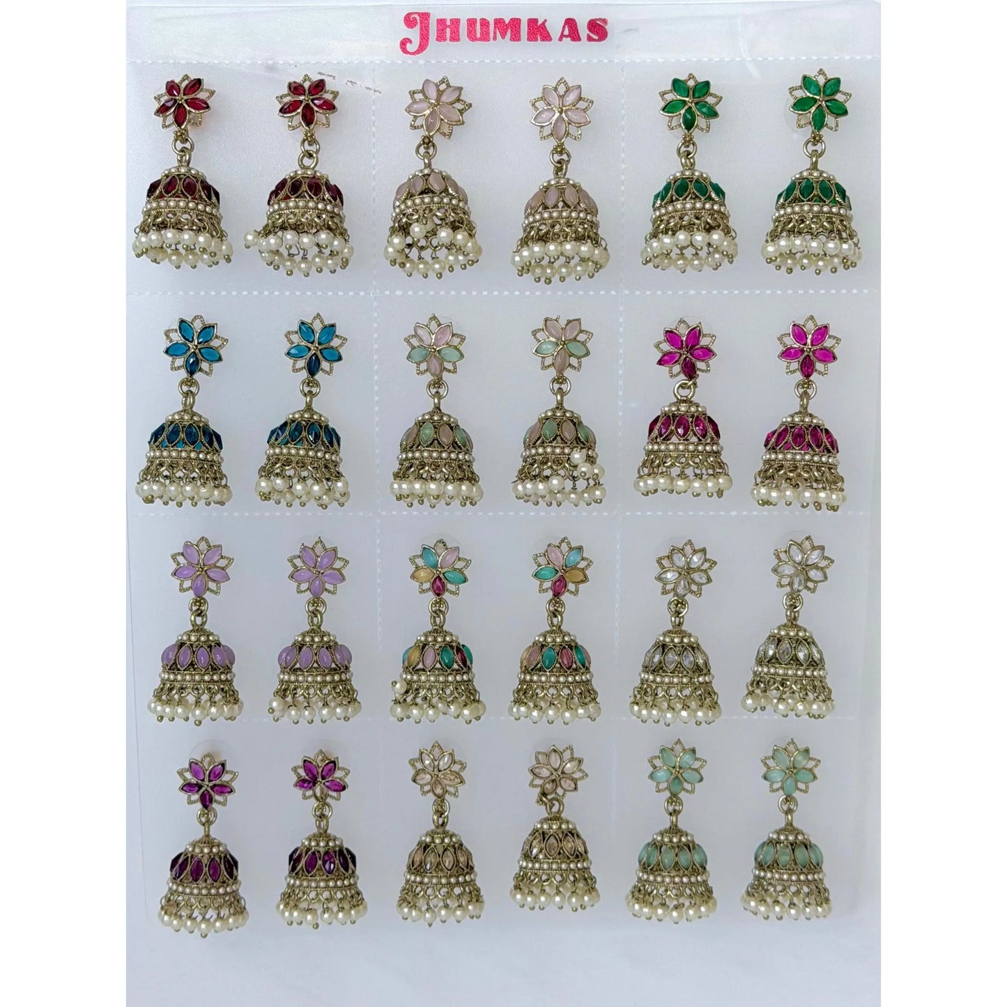 Polki Small Jhumka Pack - 12 Colors Traditional Indian Jewelry with Elegant Pearl Details
