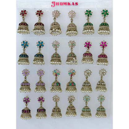 Polki Small Jhumka Pack - 12 Colors Traditional Indian Jewelry with Elegant Pearl Details
