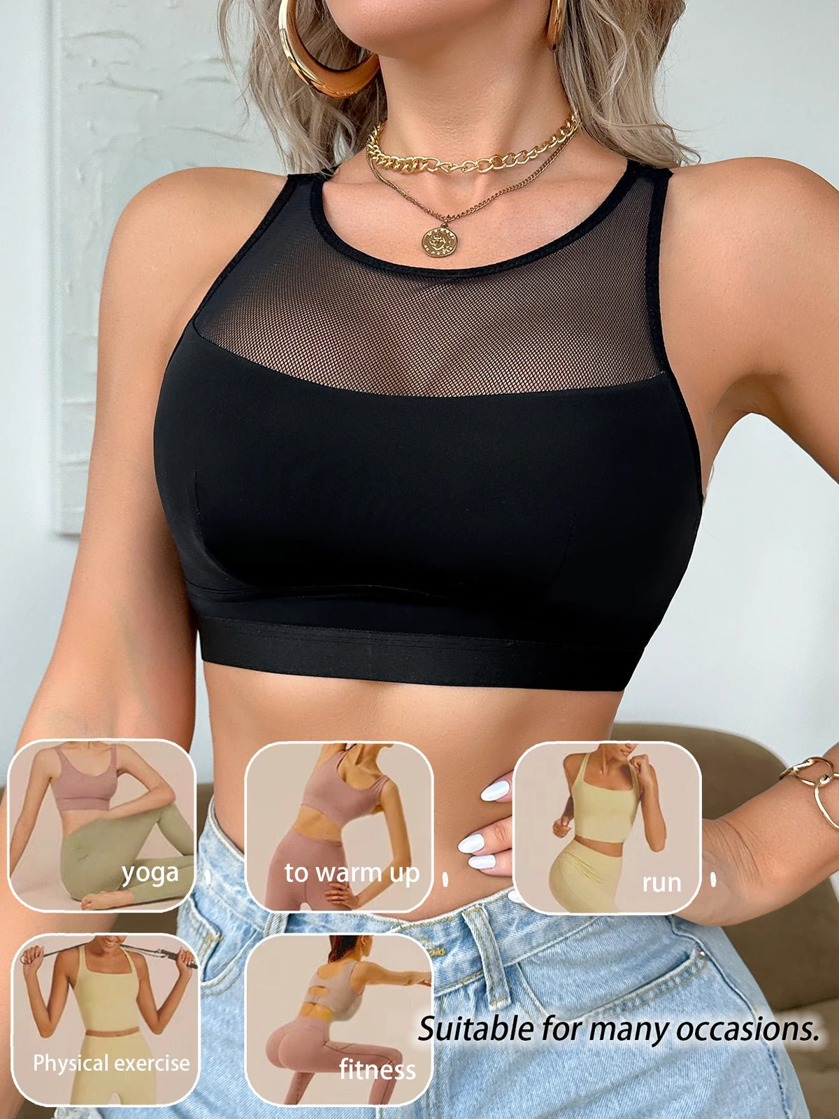 1 Piece Breathable Wireless Yoga Sports Camisole Unlined Lace Bra Trendy Seamless Women'S Bra