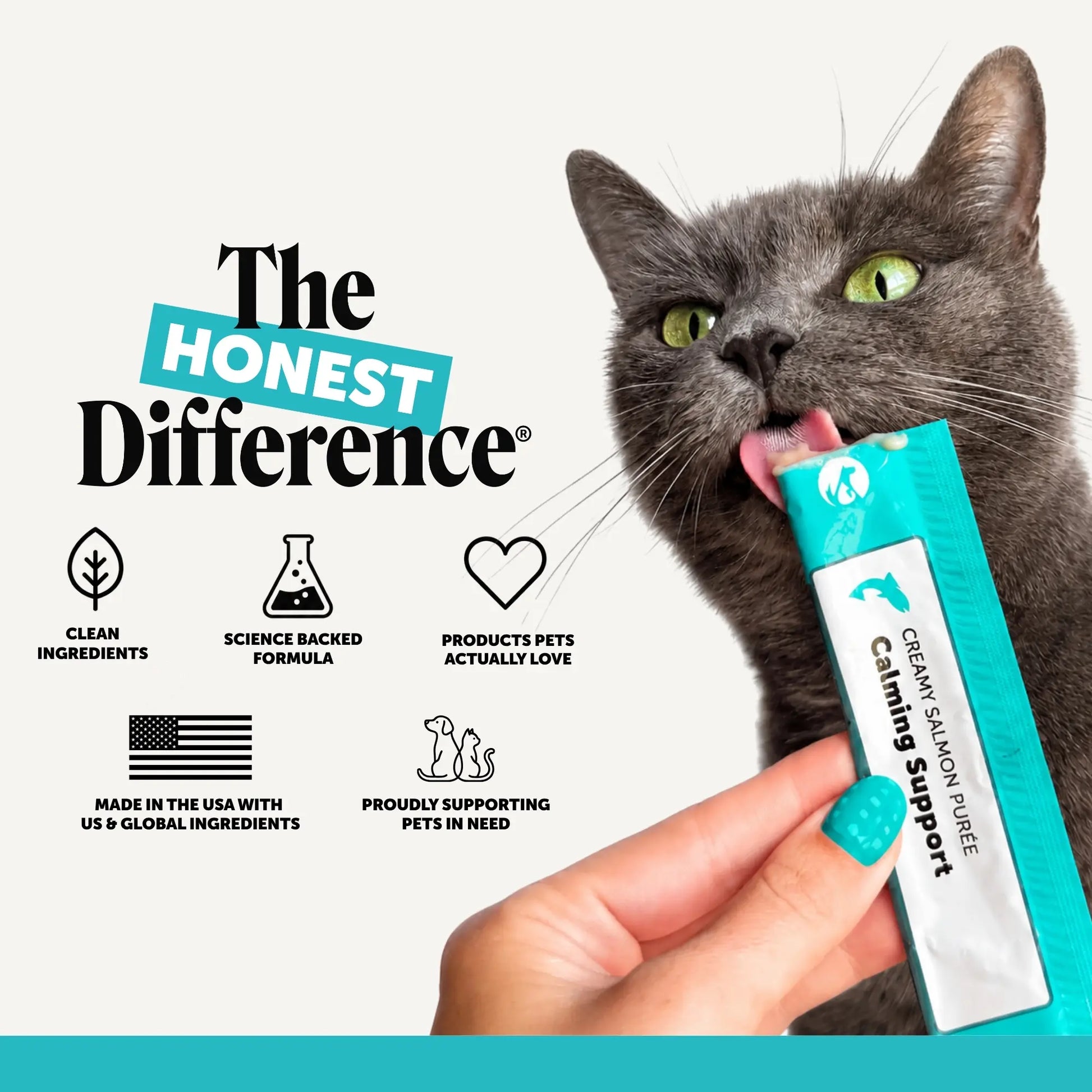 Pet Honesty Squeezables Calming Supplement Lickable Purees for Cats with Real Salmon, 20 Pouches