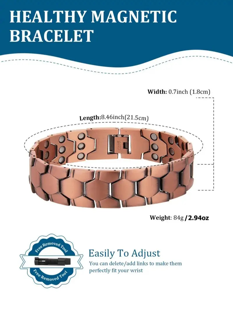 A Red Copper Magnetic Energy Bracelet with Magnets, Featuring Functions of Relieving Fatigue, Promoting Blood Circulation and Alleviating Joint Discomfort. It Is Suitable as a Gift for Father'S Day or for Giving as a Birthday Present to Elders.