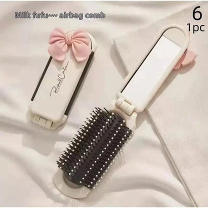 2 in 1 Mini Hair Brush Folding Massage Comb Head Massage Anti-Static Portable Hair Combs Mirror Air Cushion Scalp Massage Comb