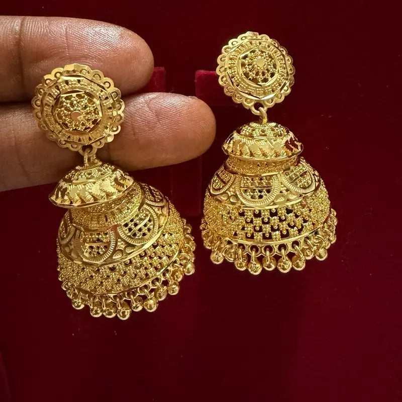 Jhumka Earrings Indian Design Gold Plated Traditional Jewelry for Women Accessory