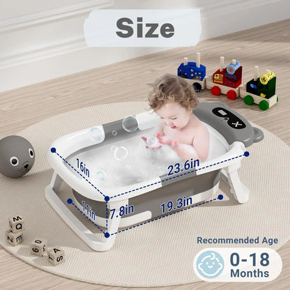 Baby Bathtub,Collapsible Bathtub for Newborn to Toddler,Durable Essential Infant Bath Tub,Portable Travel Baby Tub with Soft Cushion,No-Slip Hanging and Detachable(Grey)