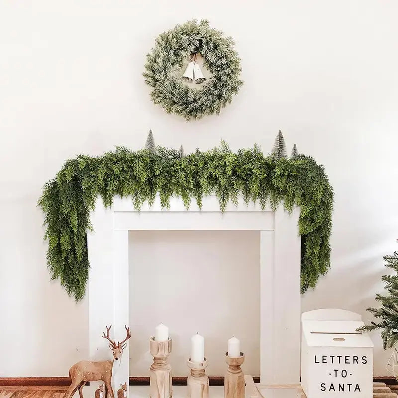 2-Pack 6 FT Artificial Cedar Garlands, Real Touch Winter Cedar Garland, Green Artificial Greenery Pine Garland for Table, Mantle, Wall, Indoor & Outdoor Christmas Decorations (2 Pcs, 6 FT).