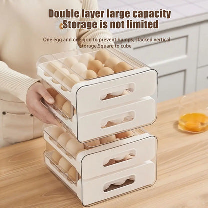 Egg Holder for Fridge, Automatic Rolling Egg Container for Refrigerator, Stackable Fridge Organizers and Storage with Lid, Clear Plastic Egg Dispenser & Tray