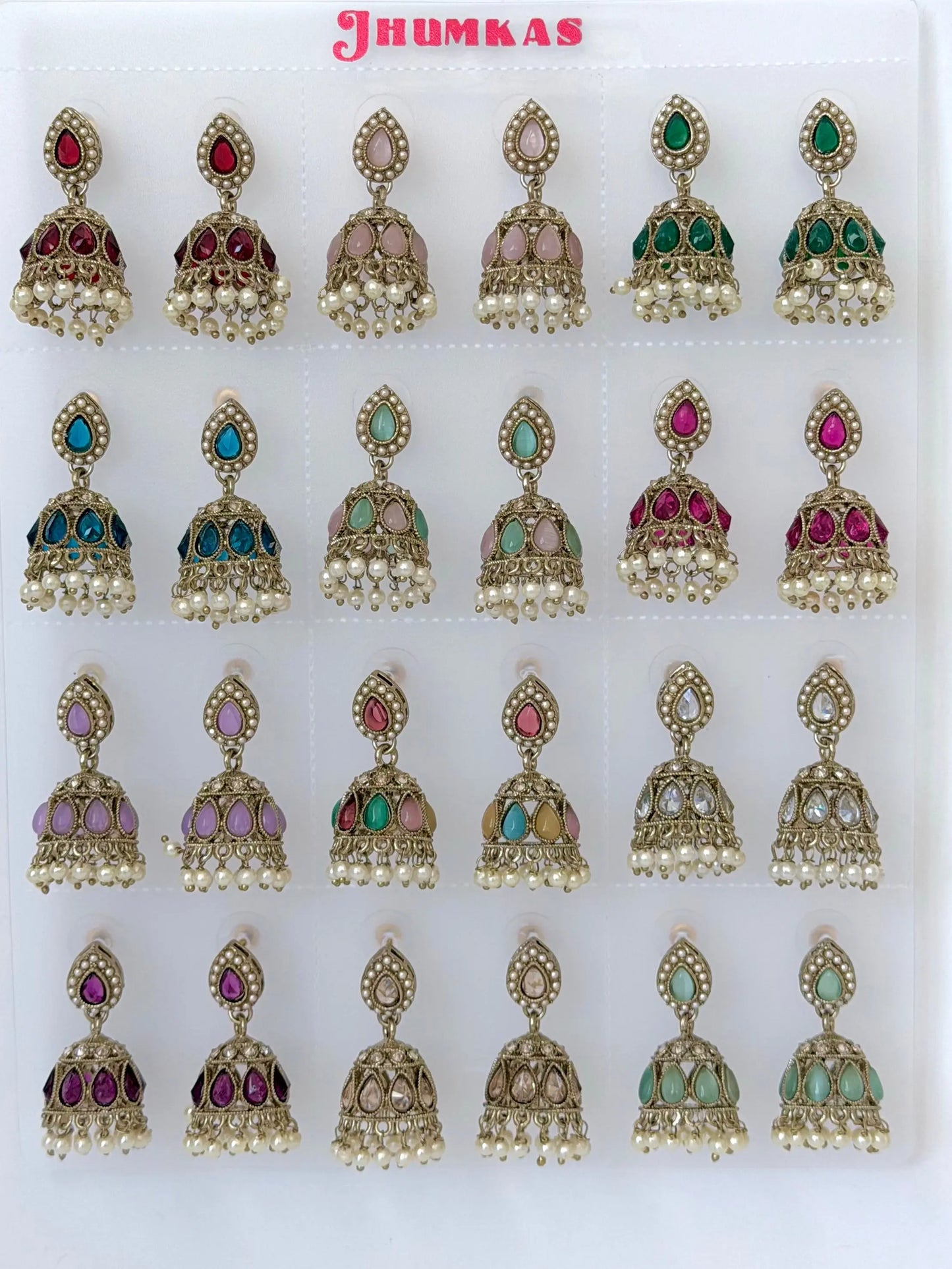 Polki Small Jhumka Pack - 12 Colors Traditional Indian Jewelry with Elegant Pearl Details