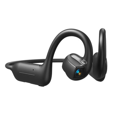 E12 Bone Conduction Bluetooth Headphones with 8MP EIS Stabilized Camera, 160+ Languages Instant Translation, Touch & Button Control, IP54 Waterproof Wearable Headset for Outdoor Cycling Vlog Recording Sports & Daily Communication