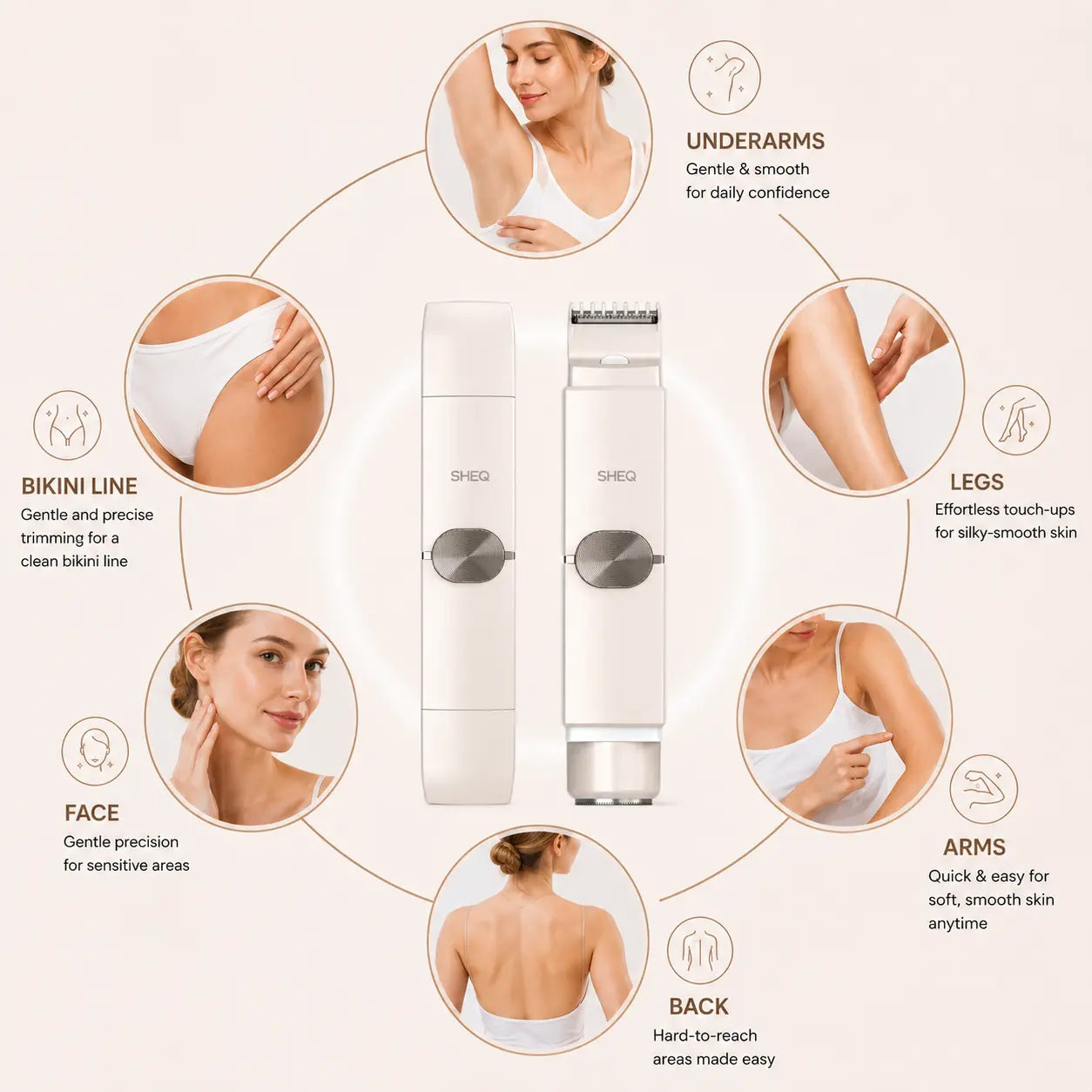 Portable Electric Bikini Trimmer for Women, Rechargeable 2-In-1 Electric Shaver with Dual Heads, IPX7 Waterproof Body Grooming Tool for Pubic Hair, Underarms, Face & Legs, Travel Essential with Storage Pouch