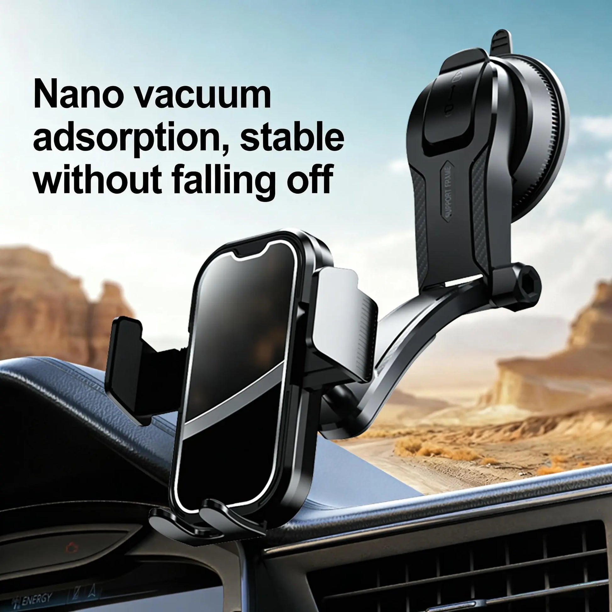 Black Tech Vacuum Car Phone Holder Cell Phone Mount for Dashboard Windshield Vent Wall Truck Cradle Stand for Iphone 17 Pro Max 16 15 14 13 Android with 999X Vacuum Suction