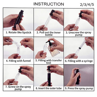 Refillable Travel Perfume Atomizer Set (9 PCS) - 3×8Ml & 6×5Ml Durable Lightweight Compact Aluminum Mini Spray Bottles with Fine Mist Nozzle for Men, Women