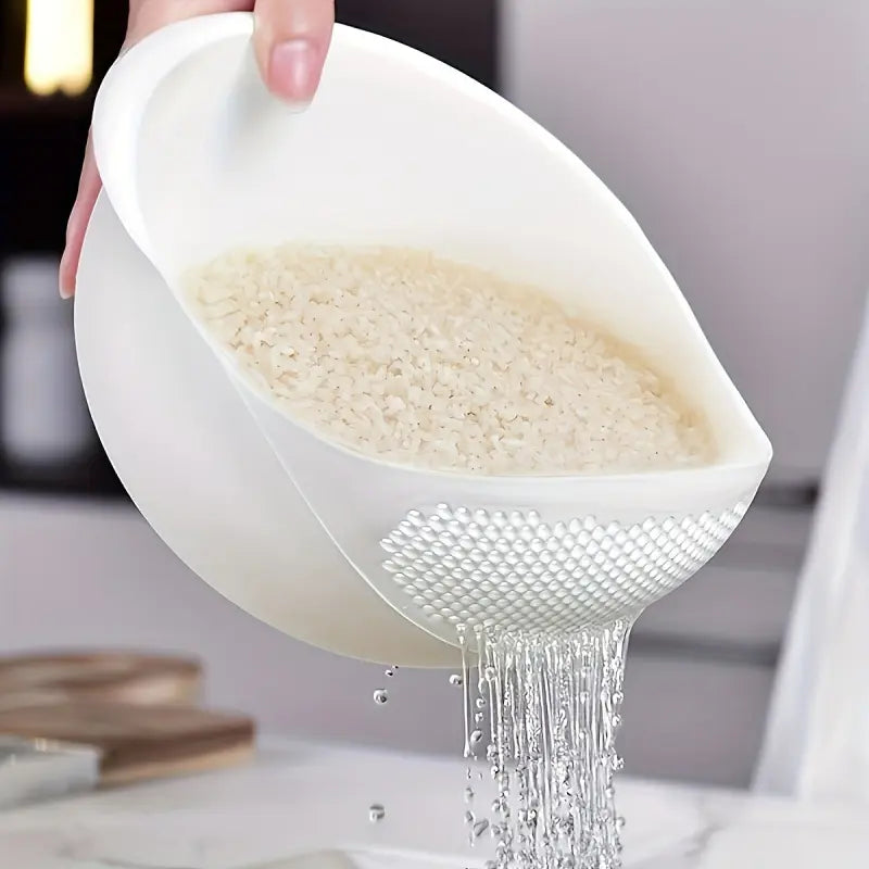 2 Pack White Rice Washing Colander with Handle Creative Plastic Strainer Multifunctional Kitchen Tool Large Capacity Streamlined Design Fast Drainage Storage for Rice Vegetables