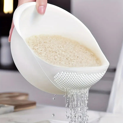 2 Pack White Rice Washing Colander with Handle Creative Plastic Strainer Multifunctional Kitchen Tool Large Capacity Streamlined Design Fast Drainage Storage for Rice Vegetables