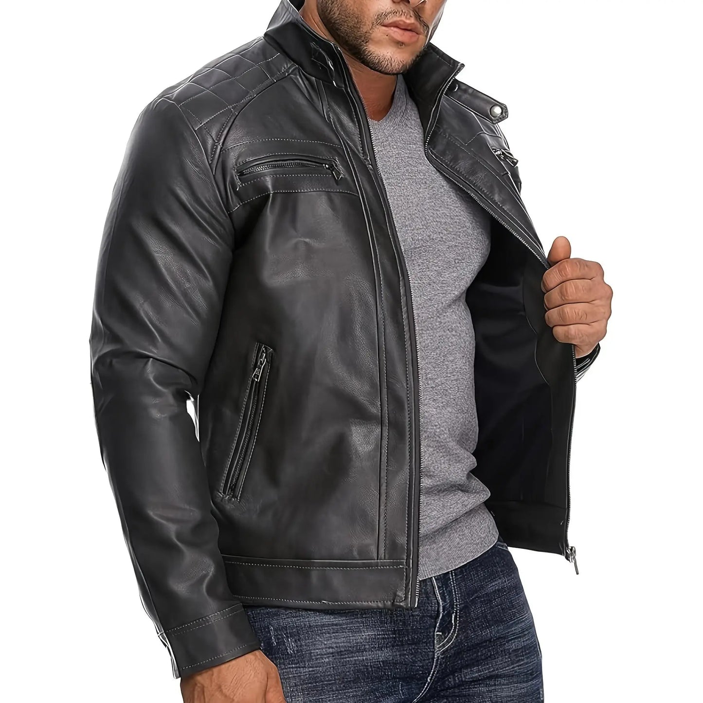 Men'S Retro Motorcycle Jacket with Zipper Pockets Non-Stretchy Fabric H-Shaped Cut for Motorcycle Riding Halloween Parties Casual Wear Spring Autumn Outerwear Durable Retro-Style Jacket
