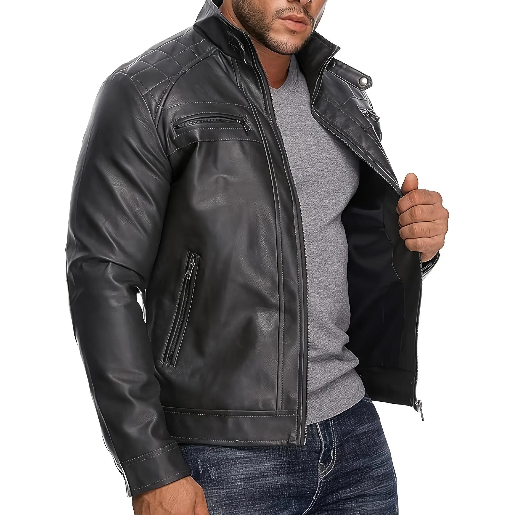 Men'S Retro Motorcycle Jacket with Zipper Pockets Non-Stretchy Fabric H-Shaped Cut for Motorcycle Riding Halloween Parties Casual Wear Spring Autumn Outerwear Durable Retro-Style Jacket