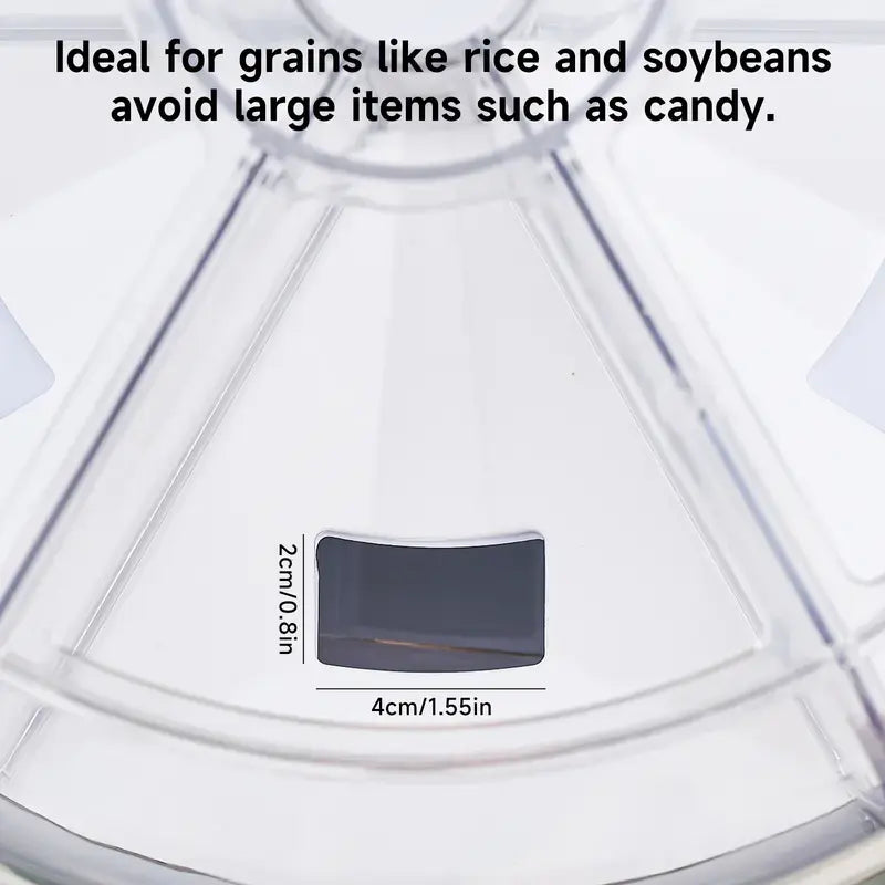 6-Grid 360° Rotating Grain Storage Container Dispenser with 1-Click Output, Kitchen Utensils for Rice, Small Grains and Beans