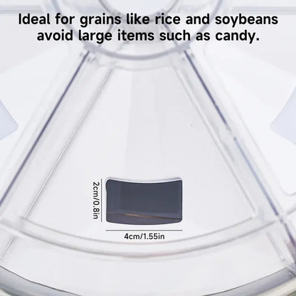6-Grid 360° Rotating Grain Storage Container Dispenser with 1-Click Output, Kitchen Utensils for Rice, Small Grains and Beans