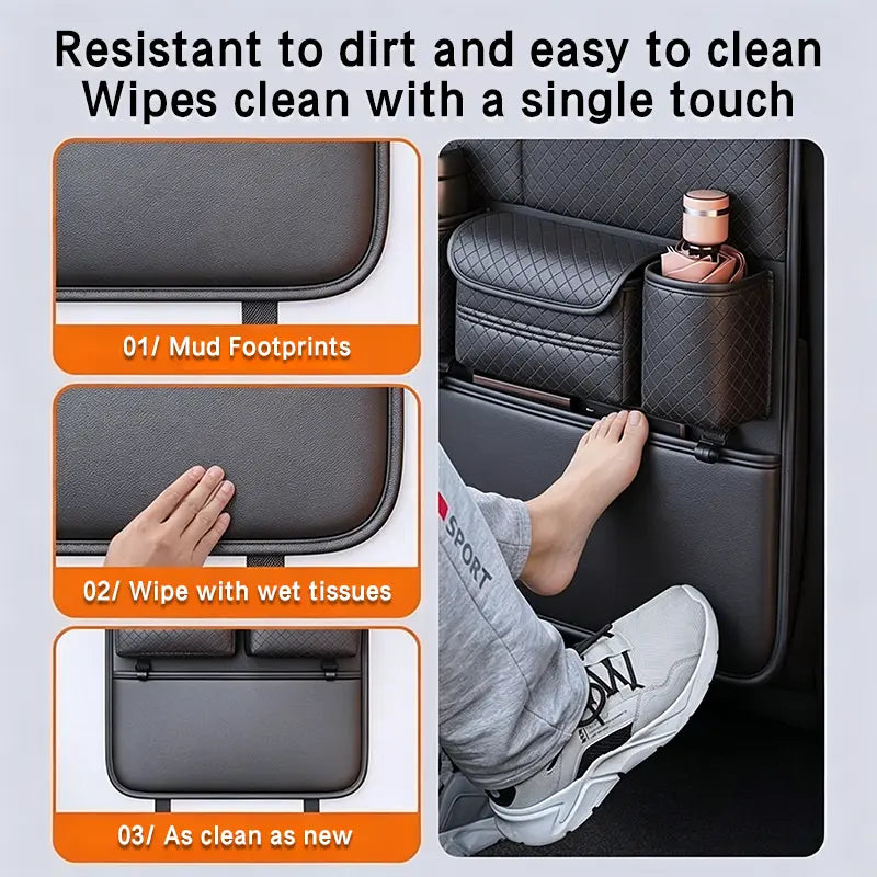 Car Backseat Organizer, Premium PVC Leather Large Capacity Storage Bag with Multi Pockets, Seat Back Protector with Cup Holder & Tissue Box Holder, Universal Car Organizer for SUV Truck Van, Must Have Car Interior Accessory