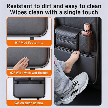 Car Backseat Organizer, Premium PVC Leather Large Capacity Storage Bag with Multi Pockets, Seat Back Protector with Cup Holder & Tissue Box Holder, Universal Car Organizer for SUV Truck Van, Must Have Car Interior Accessory