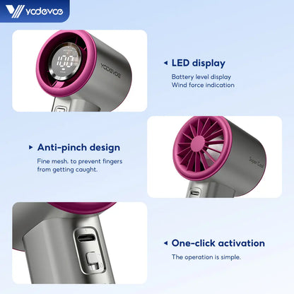 Yodevoethis Portable Handheld Turbine Fan Features 100 Speed Settings, a Built-In 4000Mah Battery, and a Runtime of up to 18 Hours. This 3-In-1 Rechargeable Handheld Fan Utilizes Turbine Cooling Technology and Is Suitable for Outdoor Activities.