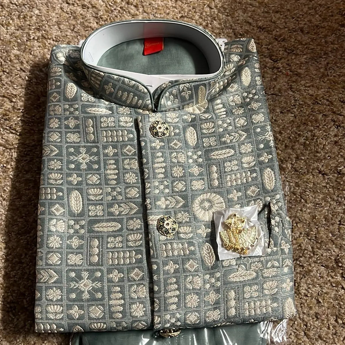 Mens Jacket Kurta with Brooch Pin