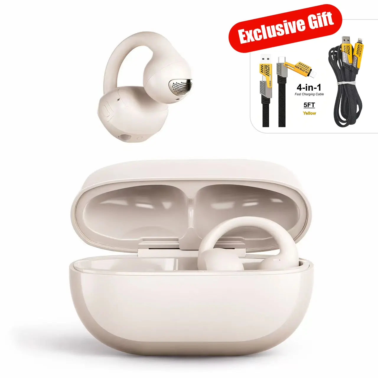 MISHUAI Open-Ear Headphones Bluetooth 6.0, USB-C Charging Box, Long Battery Life, Automatic Intelligent Matching, Compatible with All Systems, Touch Control, Sweat-Proof, Suitable for Running, Exercising, Driving, and Driving