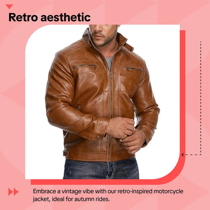 Men'S Retro Motorcycle Jacket with Zipper Pockets Non-Stretchy Fabric H-Shaped Cut for Motorcycle Riding Halloween Parties Casual Wear Spring Autumn Outerwear Durable Retro-Style Jacket