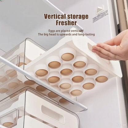 Egg Holder for Fridge, Automatic Rolling Egg Container for Refrigerator, Stackable Fridge Organizers and Storage with Lid, Clear Plastic Egg Dispenser & Tray