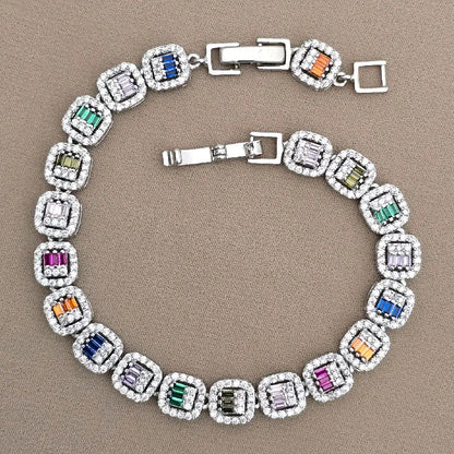 Women'S Elegant Multi-Color Zircon Silver Bracelet, Fashion Jewelry for Daily Wear & Special Occasions
