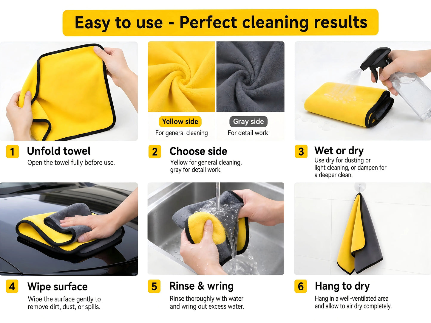 10Pcs Microfiber Drying Towel Cart Detailing Cloth Super Absorbent Scratch Free & Lint Free Car Cleaning Supplies Car Wash Accessories