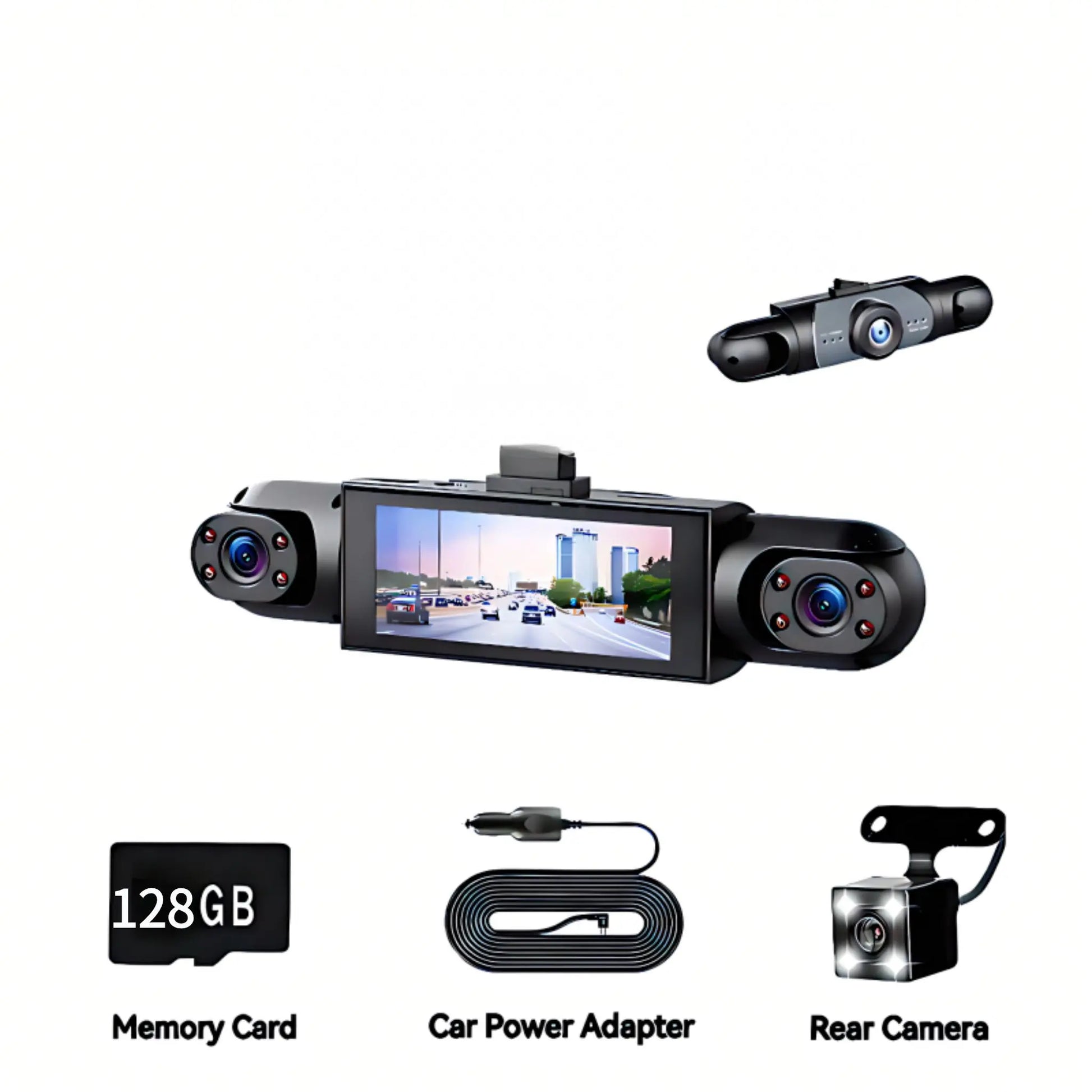 LASATE Car Dash Cam, 1080P Car DVR with Memory Card，3.16 Inch, Plug and Play（No Battery），Car Video Surveillance with Night Vision， Car DVR Hd Screen Front Rear Left and Right Dashcam，Holiday Gift(Not Wireless) Requires Charging to Use