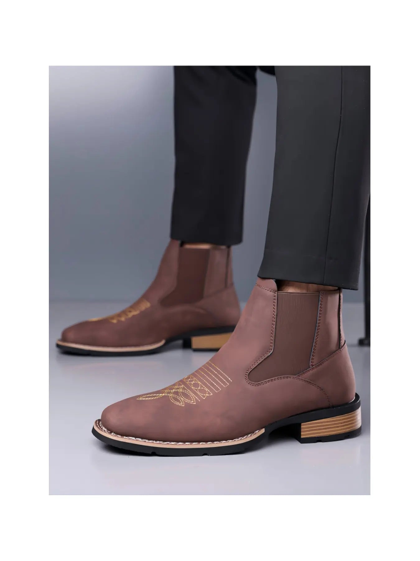 Men Square Chelsea Boots PU Fashion Classic Embroidery Retro Comfortable Western Ankle Cowboy Boots Elegant Boots Casual Boots Western Style Boots Western Inspired Boots Embroidered Boots