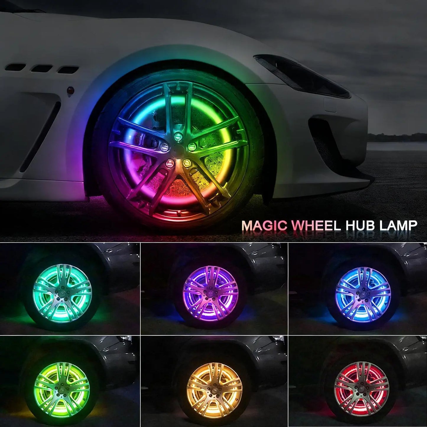 Ultimate 4PCS RGB LED Wheel Ring Light Kit with APP & Remote Control for Car Truck - IP67 Waterproof Decorative Light Accessories, Chasing Flow RGB Rim Light, RGB Coaxial Speaker Lights with Bluetooth