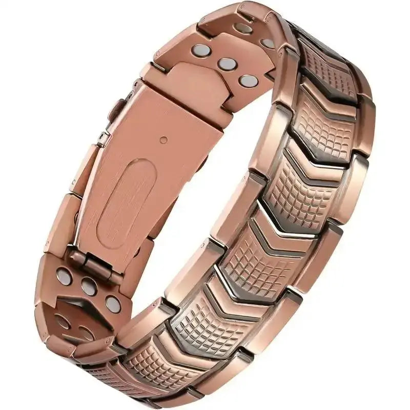 A Red Copper Magnetic Energy Bracelet with Magnets, Featuring Functions of Relieving Fatigue, Promoting Blood Circulation and Alleviating Joint Discomfort. It Is Suitable as a Gift for Father'S Day or for Giving as a Birthday Present to Elders.