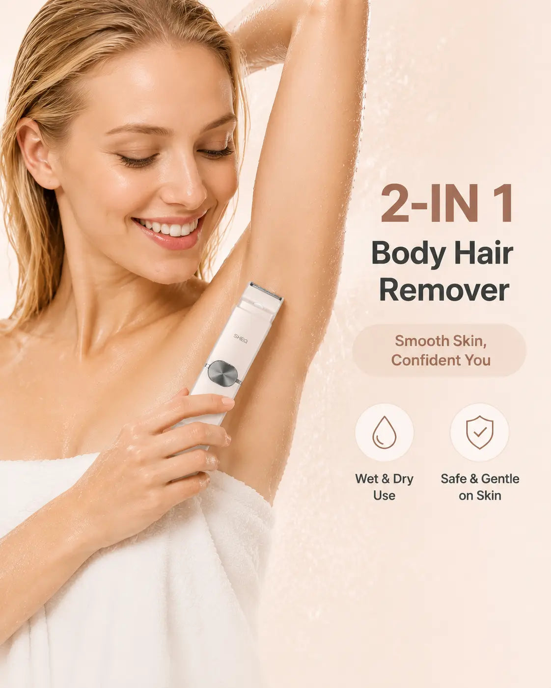 Portable Electric Bikini Trimmer for Women, Rechargeable 2-In-1 Electric Shaver with Dual Heads, IPX7 Waterproof Body Grooming Tool for Pubic Hair, Underarms, Face & Legs, Travel Essential with Storage Pouch