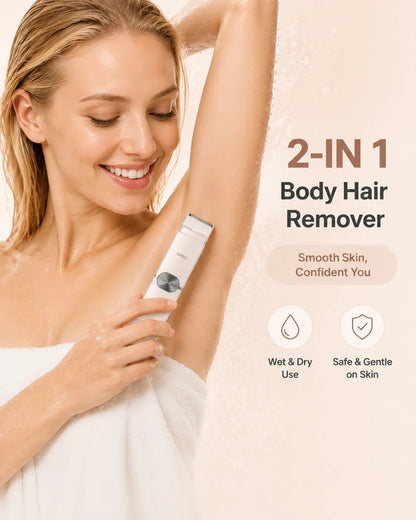 Portable Electric Bikini Trimmer for Women, Rechargeable 2-In-1 Electric Shaver with Dual Heads, IPX7 Waterproof Body Grooming Tool for Pubic Hair, Underarms, Face & Legs, Travel Essential with Storage Pouch