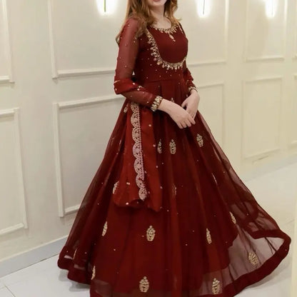 Modern Georgette Sequin Embroidery Gown with Dupatta | Indian Party & Wedding Wear for Women