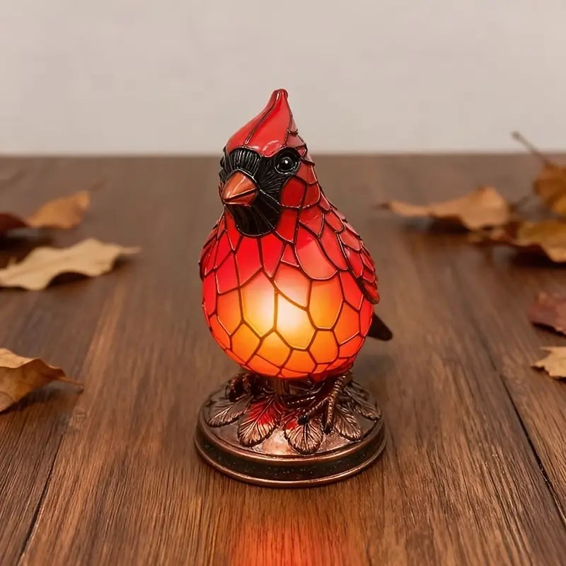 Red Cardinal Resin Night Light Lamp – Stained Glass Style Bird Table Lamp for Bedside, Windowsill, and Bookshelf Decor, Perfect Christmas, Thanksgiving, and Birthday Gift