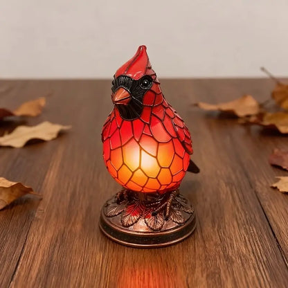 Red Cardinal Resin Night Light Lamp – Stained Glass Style Bird Table Lamp for Bedside, Windowsill, and Bookshelf Decor, Perfect Christmas, Thanksgiving, and Birthday Gift
