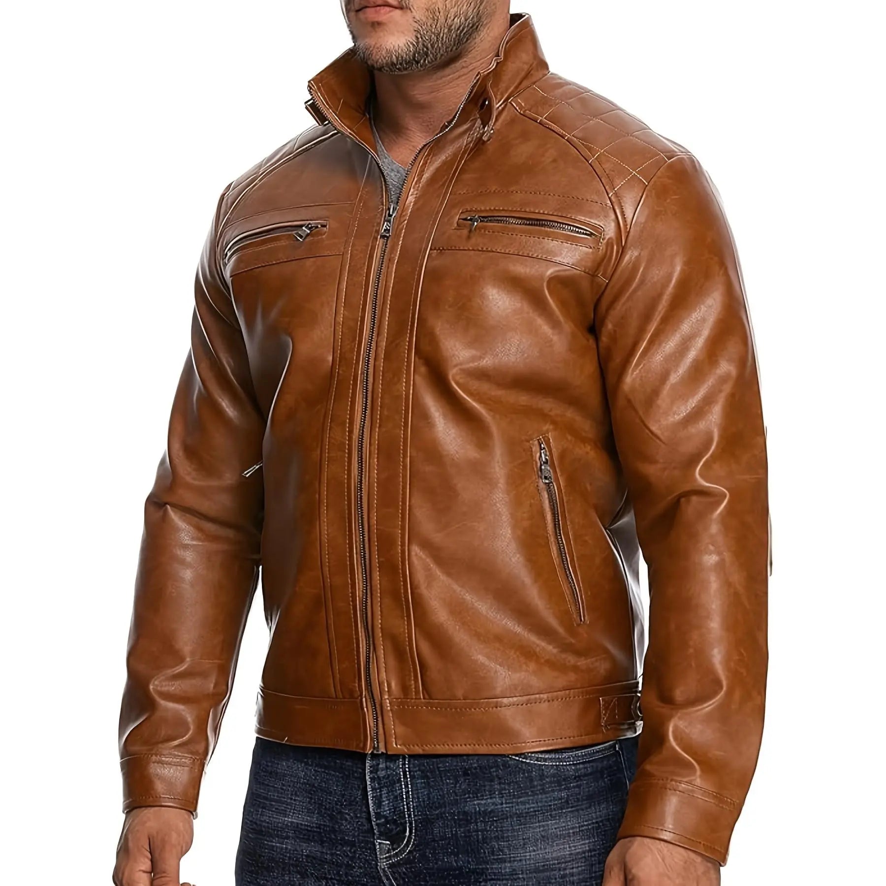 Men'S Retro Motorcycle Jacket with Zipper Pockets Non-Stretchy Fabric H-Shaped Cut for Motorcycle Riding Halloween Parties Casual Wear Spring Autumn Outerwear Durable Retro-Style Jacket