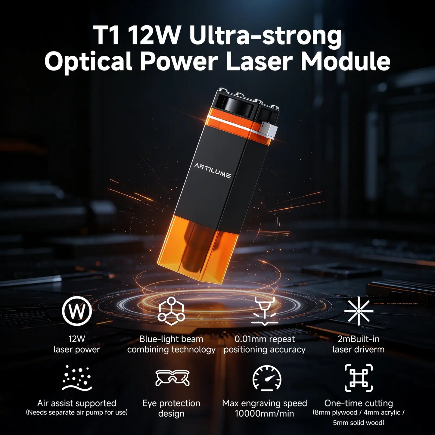 Artilume A4/T1 Laser Engraving Equipment, 7W & 12W Sealed Laser Beam, High Precision Engraving for Wood, Leather, Acrylic & Metal, DIY Craft Making Machine for Home Business