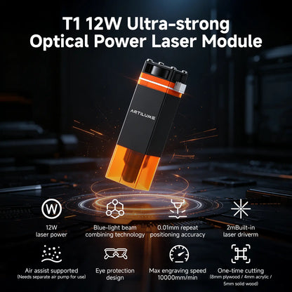 Artilume A4/T1 Laser Engraving Equipment, 7W & 12W Sealed Laser Beam, High Precision Engraving for Wood, Leather, Acrylic & Metal, DIY Craft Making Machine for Home Business