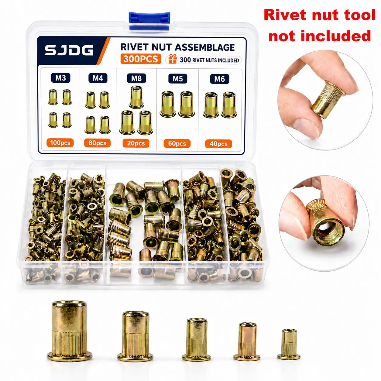 Rivet Nut Tool Kit, Rivet Nut Adapter Set with M3 M4 M5 M6 M8 Mandrel Heads & Hex Driver Bits, Nutsert Installation Kit for Drill, Metal Sheet, Automotive, Furniture & DIY Repair
