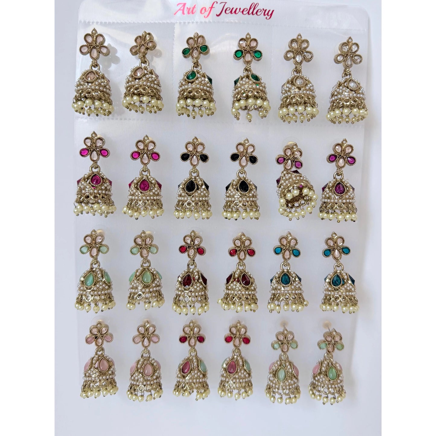 Polki Small Jhumka Pack - 12 Colors Traditional Indian Jewelry with Elegant Pearl Details