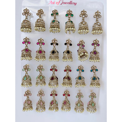 Polki Small Jhumka Pack - 12 Colors Traditional Indian Jewelry with Elegant Pearl Details